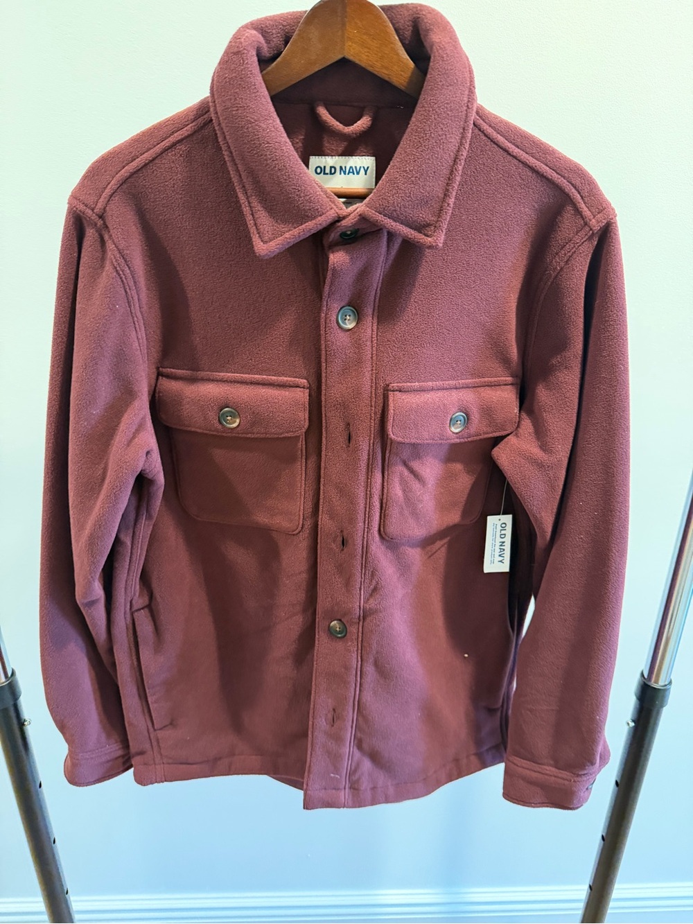 Old Navy Men's Burgundy Button-Up Fleece Shirt Jacket